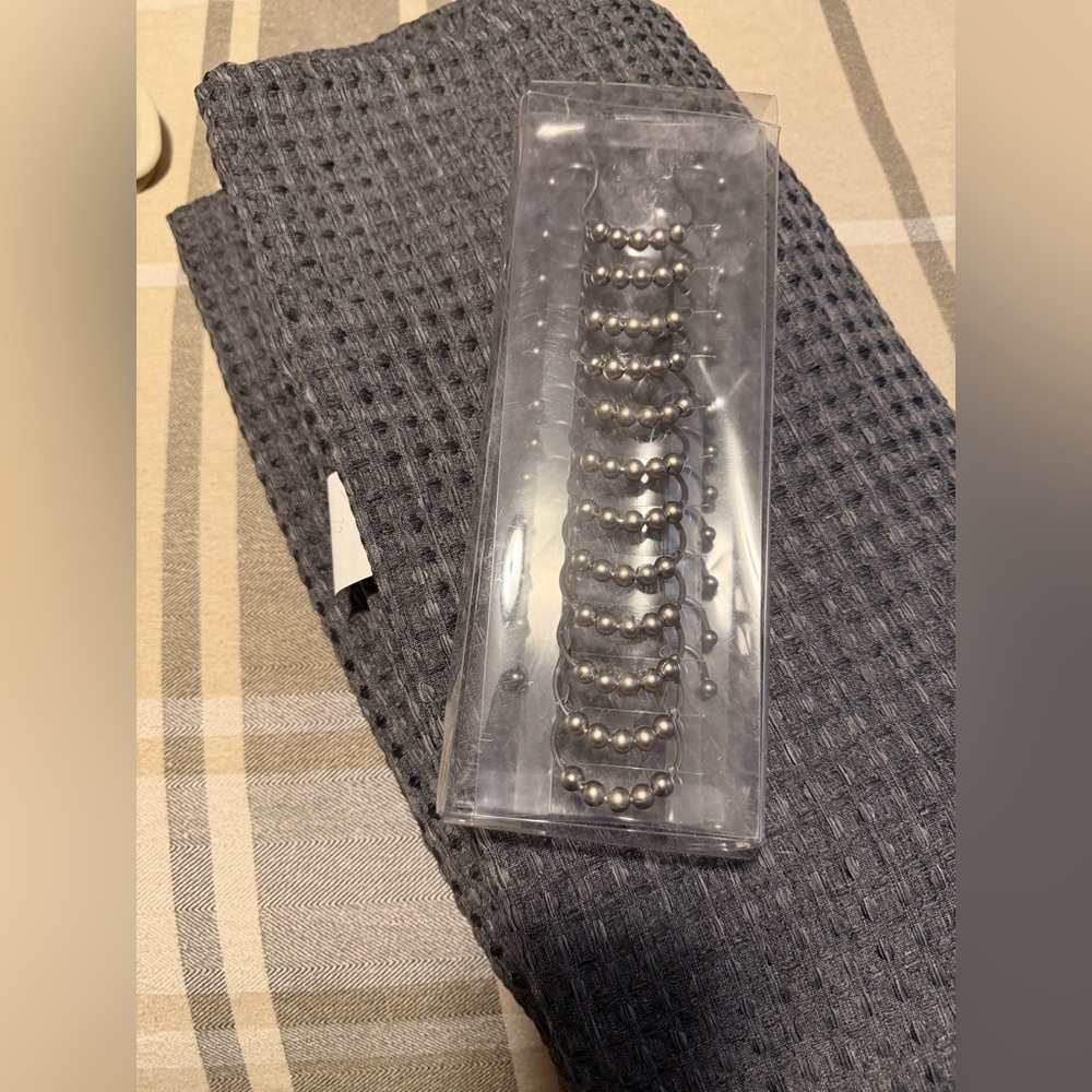 Idea Nuova Waffle Shower Curtain Includes Metal Hooks, Great Condition,Gray Blue